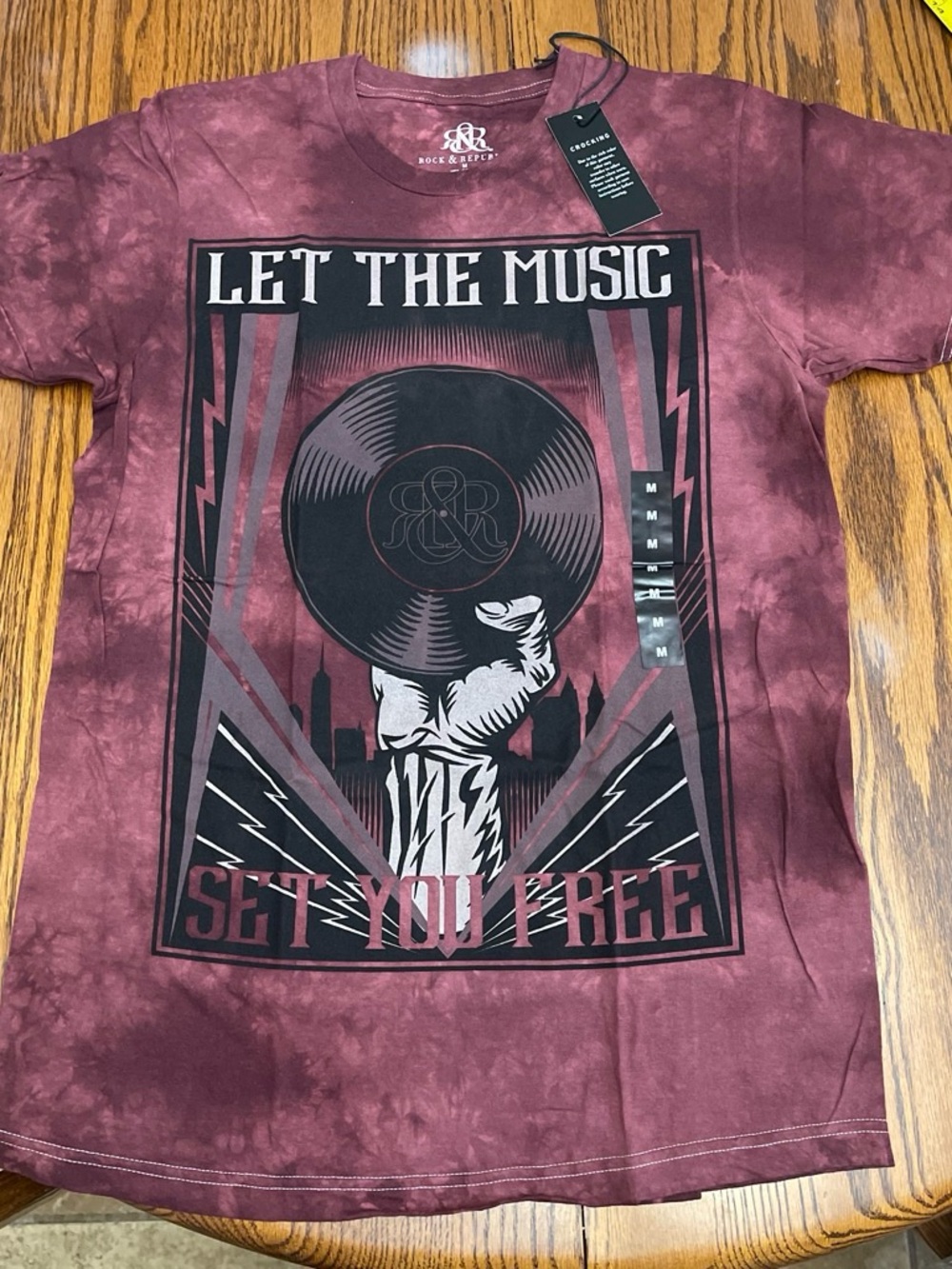 Rock & Republic Burgundy Tie-Dye Graphic Tee - "Let The Music"